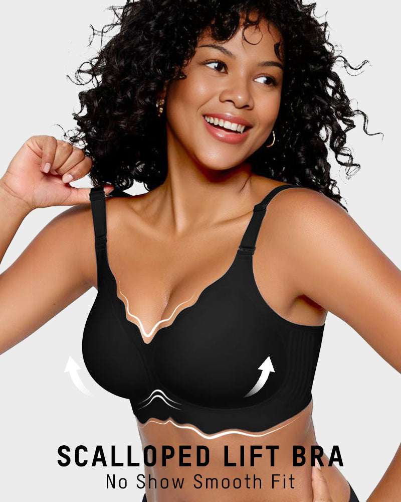 Soft Full Coverage Scalloped Wireless Jelly Bra - Black