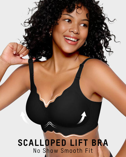 Soft Full Coverage Scalloped Wireless Jelly Bra - Black