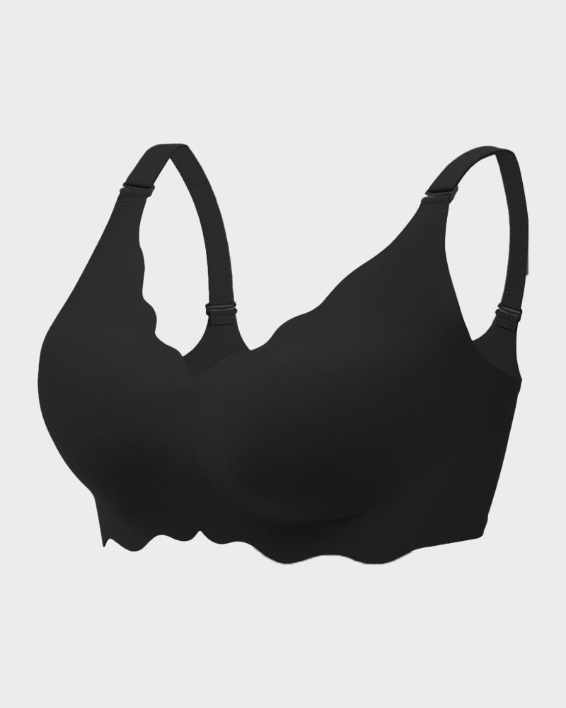 Soft Full Coverage Scalloped Wireless Jelly Bra - Black