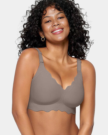 Soft Full Coverage Scalloped Wireless Jelly Bra - Grey