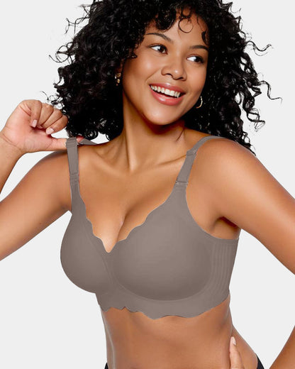 Soft Full Coverage Scalloped Wireless Jelly Bra - Grey