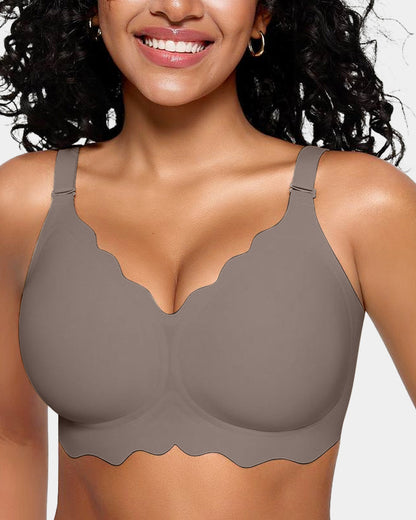 Soft Full Coverage Scalloped Wireless Jelly Bra - Grey