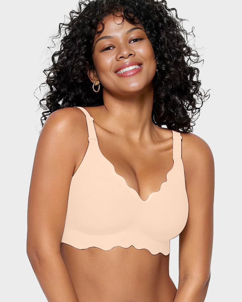 Soft Full Coverage Scalloped Wireless Jelly Bra - Nude