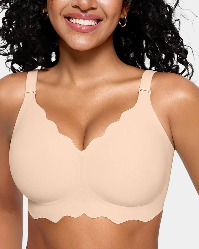 Soft Full Coverage Scalloped Wireless Jelly Bra - Nude