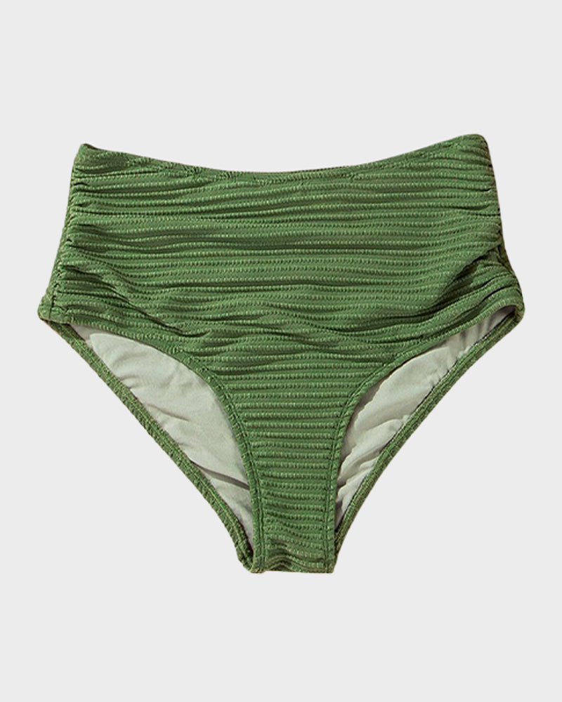 Textured Knot-Front High-Waisted Bikini Set - Army Green