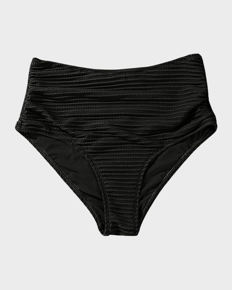 Textured Knot-Front High-Waisted Bikini Set - Black