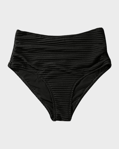 Textured Knot-Front High-Waisted Bikini Set - Black