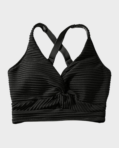 Textured Knot-Front High-Waisted Bikini Set - Black