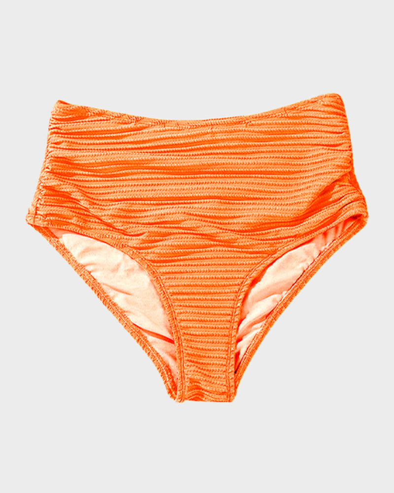 Textured Knot-Front High-Waisted Bikini Set - Orange