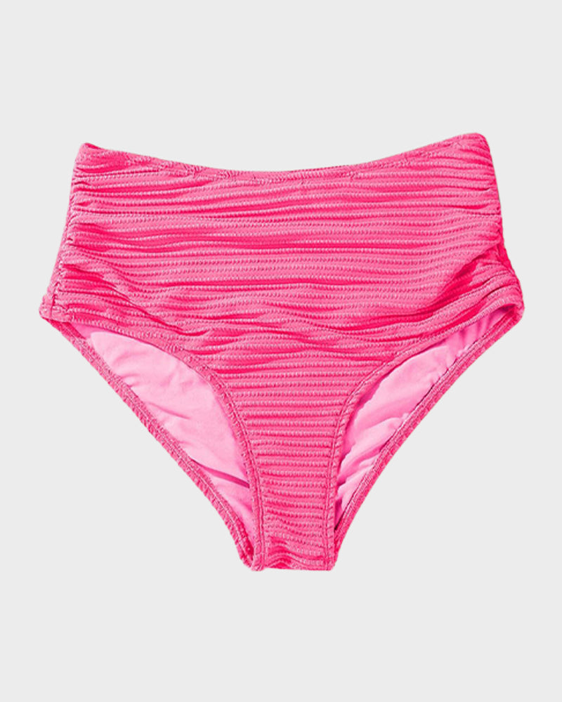 Textured Knot-Front High-Waisted Bikini Set - Pink