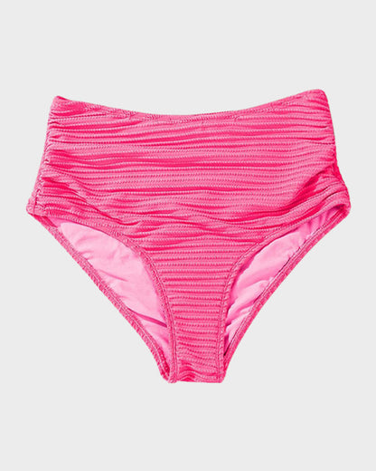 Textured Knot-Front High-Waisted Bikini Set - Pink