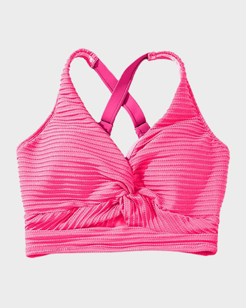 Textured Knot-Front High-Waisted Bikini Set - Pink