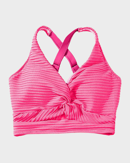 Textured Knot-Front High-Waisted Bikini Set - Pink