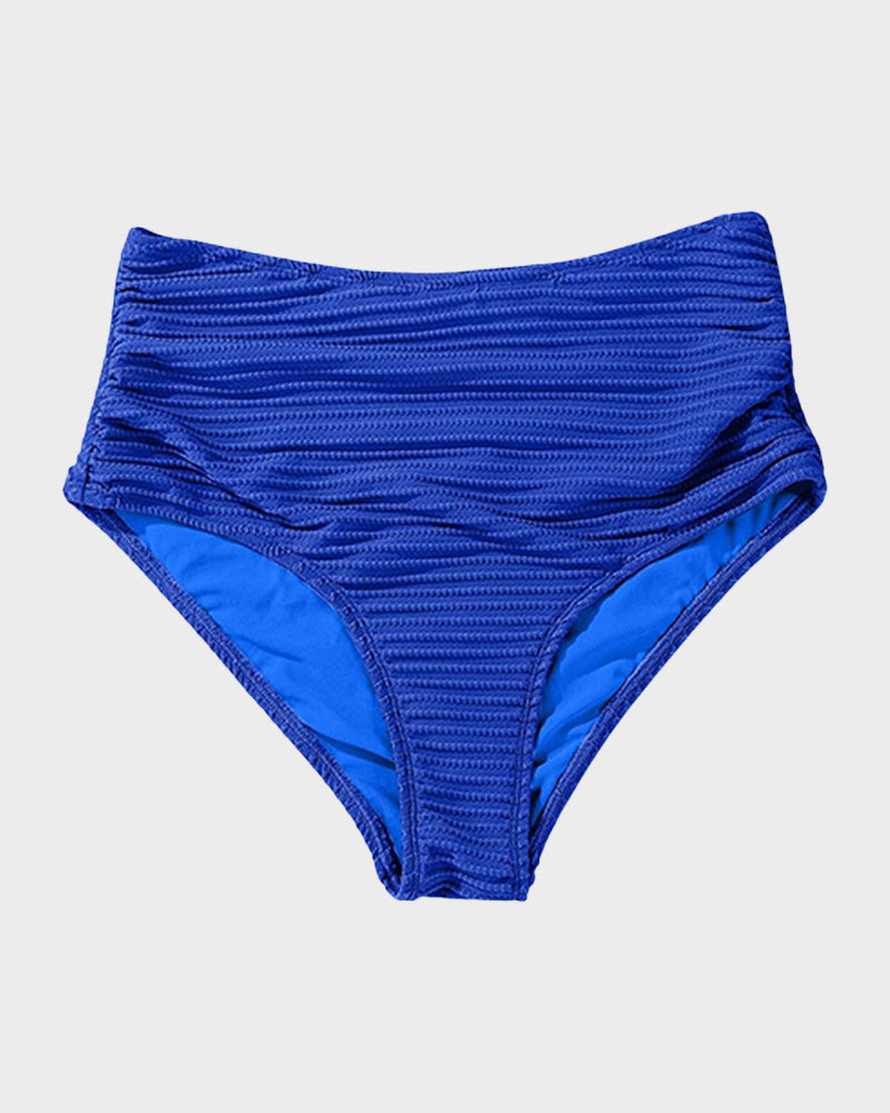 Textured Knot-Front High-Waisted Bikini Set - Royal Blue