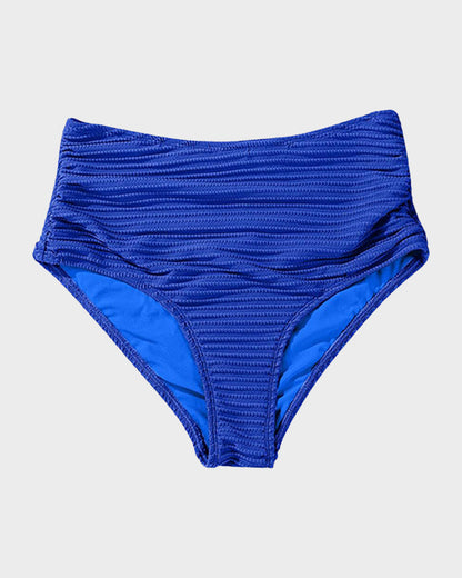 Textured Knot-Front High-Waisted Bikini Set - Royal Blue