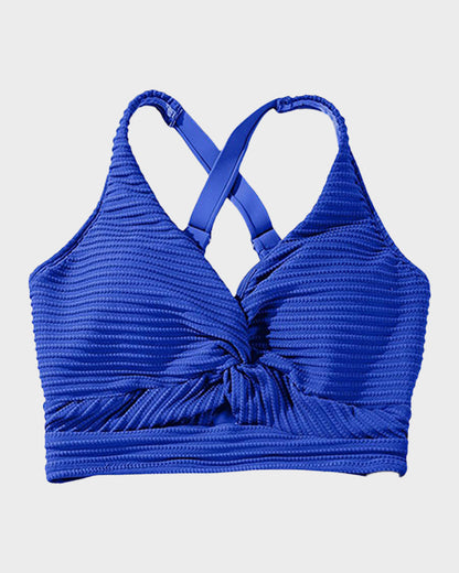 Textured Knot-Front High-Waisted Bikini Set - Royal Blue