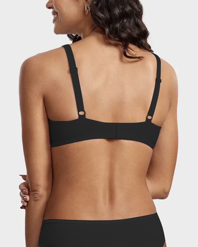 Underwire Support Seamless Unlined Balconette Bra - Black