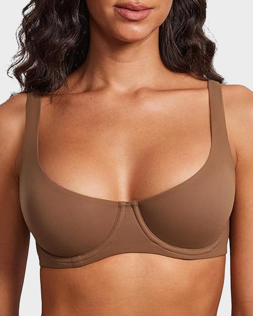 Underwire Support Seamless Unlined Balconette Bra - Brown