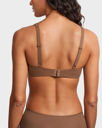 Underwire Support Seamless Unlined Balconette Bra - Brown