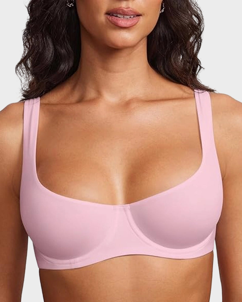 Underwire Support Seamless Unlined Balconette Bra - Pink