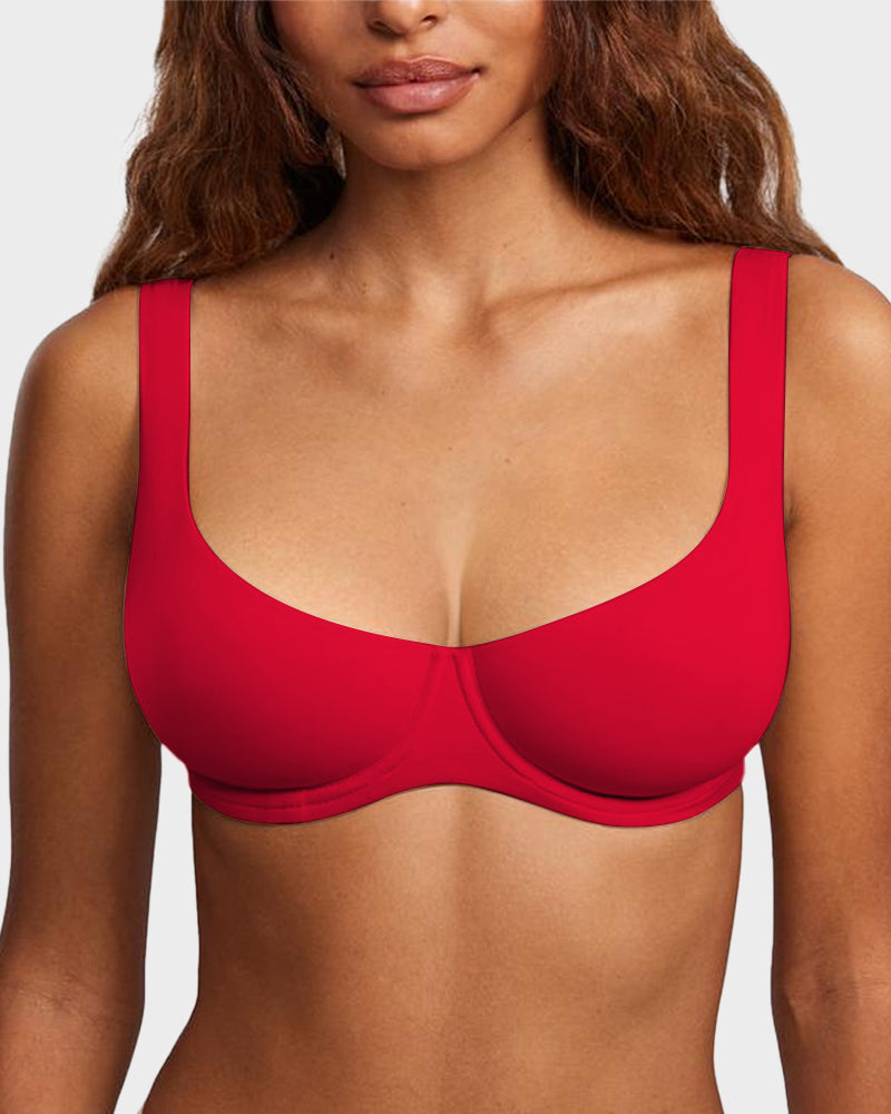Underwire Support Seamless Unlined Balconette Bra - Red