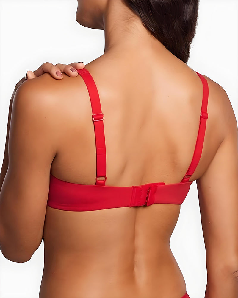 Underwire Support Seamless Unlined Balconette Bra - Red