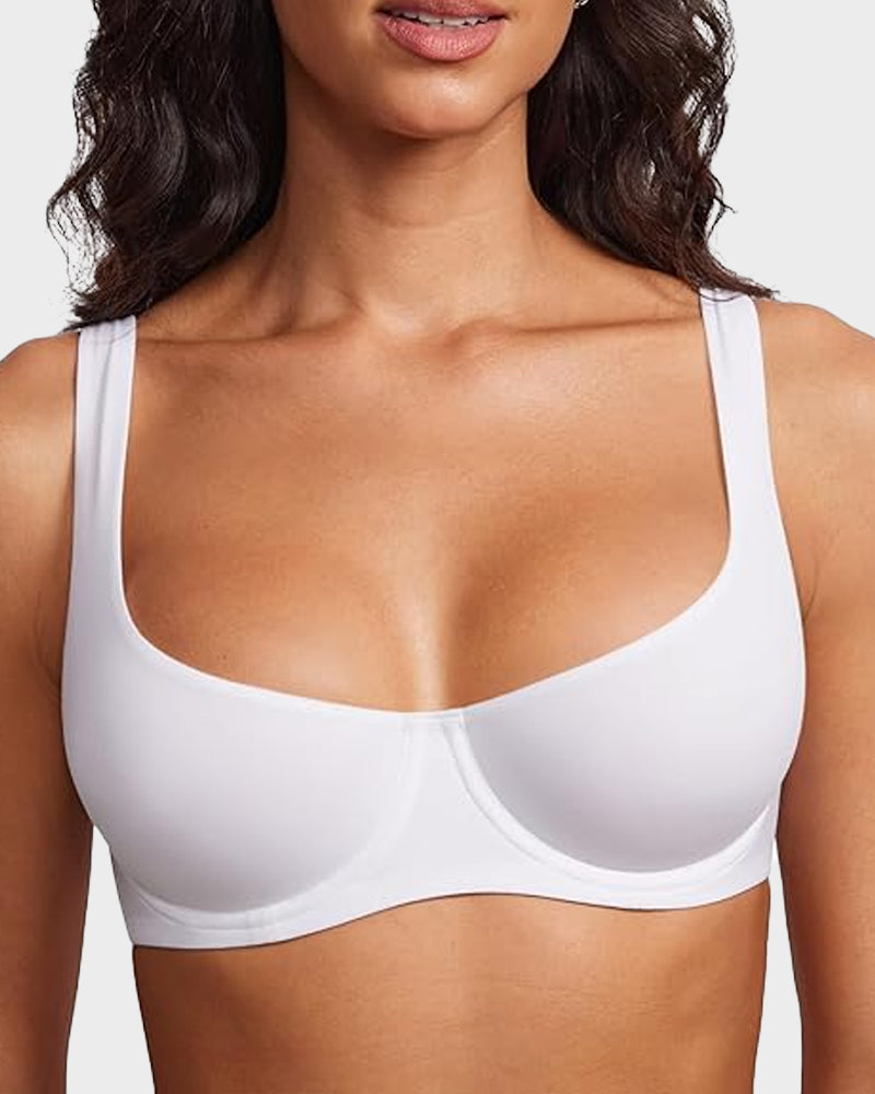 Underwire Support Seamless Unlined Balconette Bra - White
