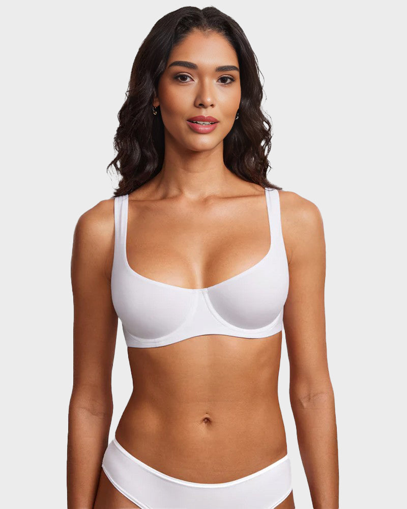 Underwire Support Seamless Unlined Balconette Bra - White