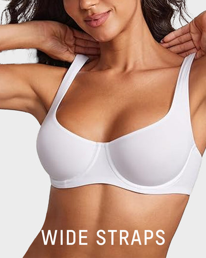Underwire Support Seamless Unlined Balconette Bra - White