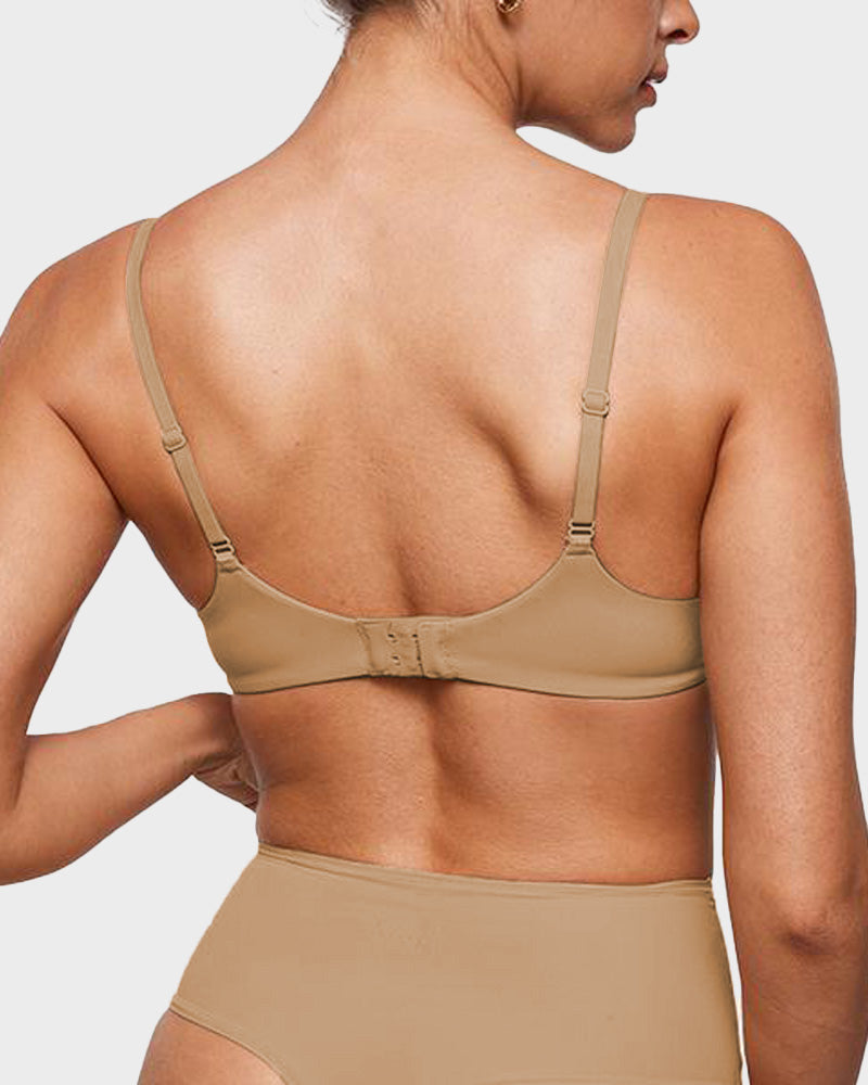 Unlined Plunge Balconette Bra with Underwire - Beige