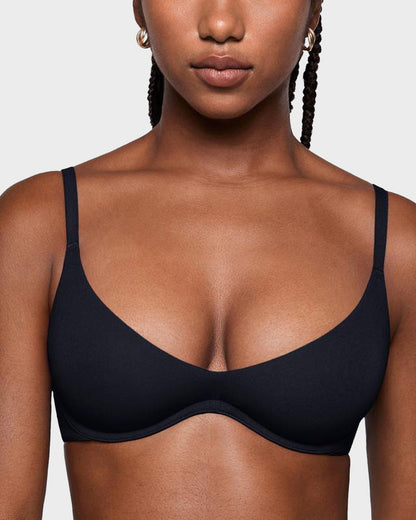 Unlined Plunge Balconette Bra with Underwire - Black