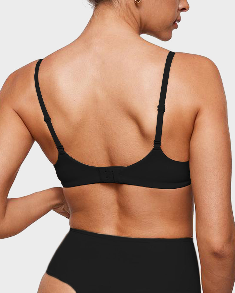 Unlined Plunge Balconette Bra with Underwire - Black