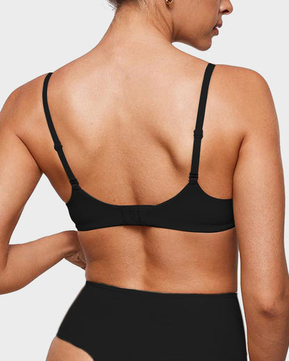 Unlined Plunge Balconette Bra with Underwire - Black