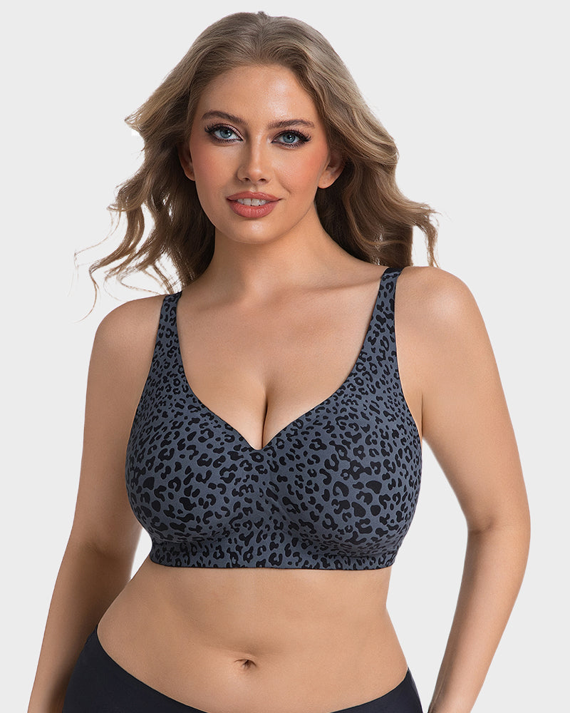 Wireless Leopard V-Neck Contour Bra - Black Leopard