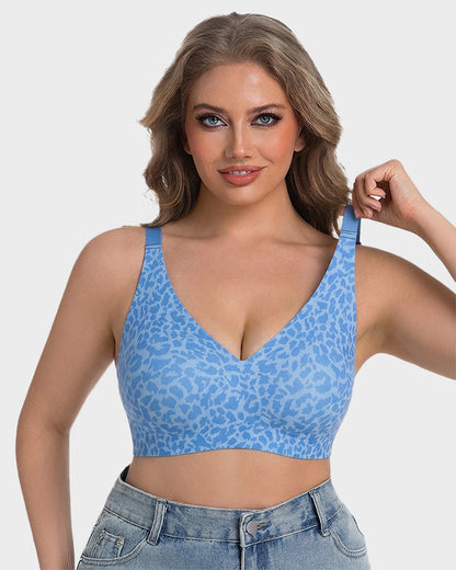 Wireless Leopard V-Neck Contour Bra - Blue Leopard
