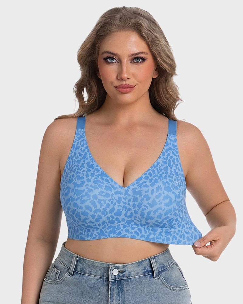 Wireless Leopard V-Neck Contour Bra - Blue Leopard