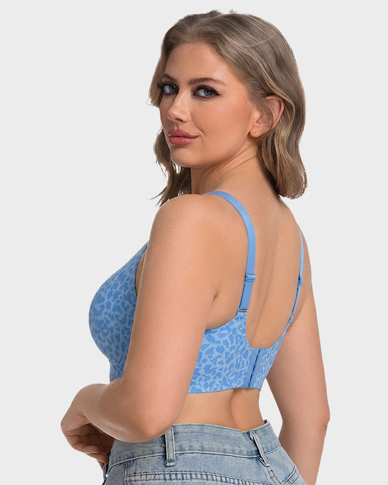 Wireless Leopard V-Neck Contour Bra - Blue Leopard