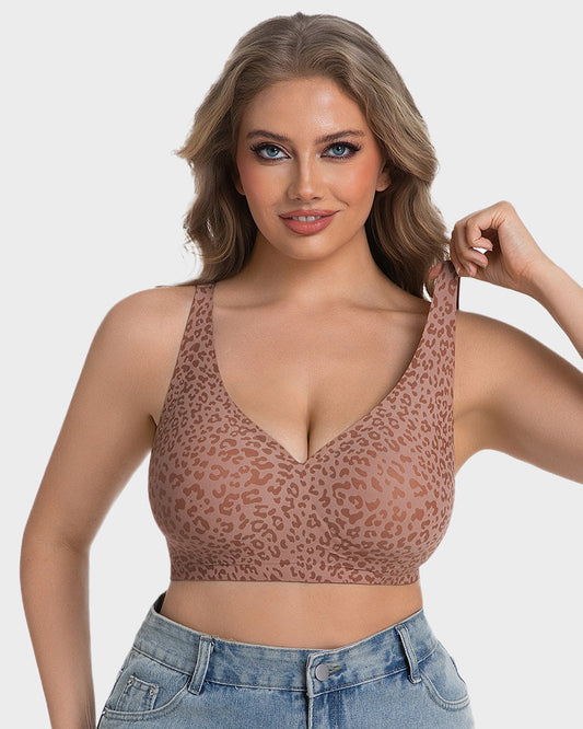 Wireless Leopard V-Neck Contour Bra - Brown Leopard