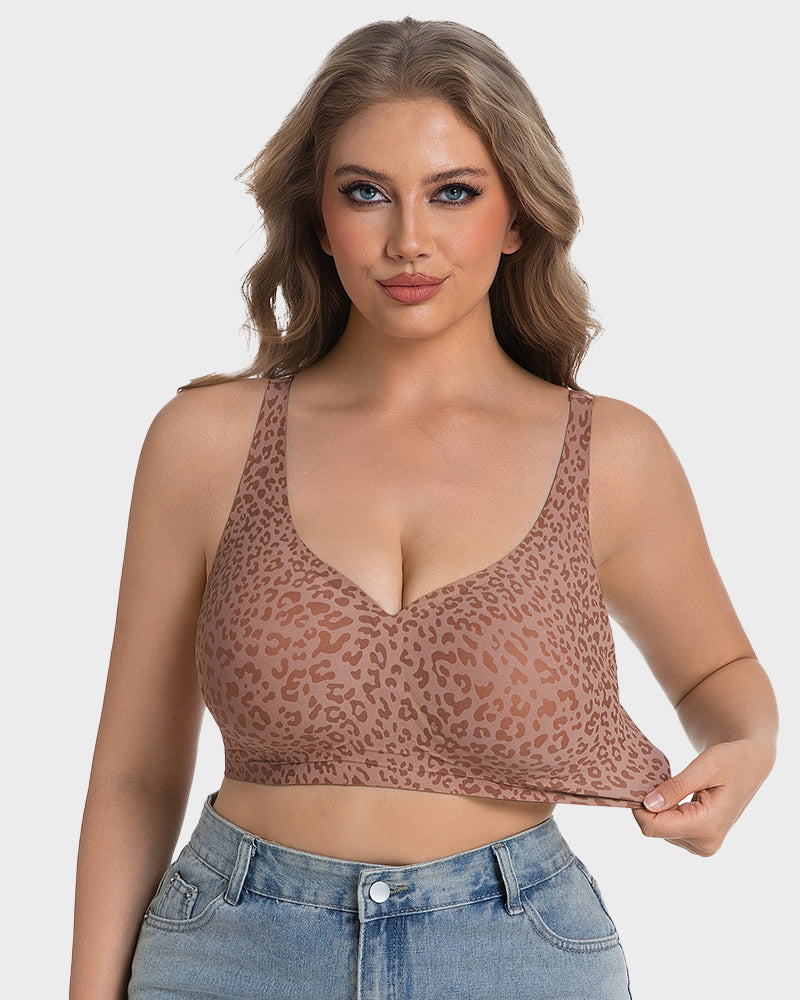 Wireless Leopard V-Neck Contour Bra - Brown Leopard