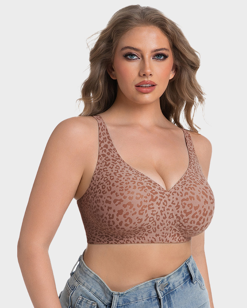 Wireless Leopard V-Neck Contour Bra - Brown Leopard
