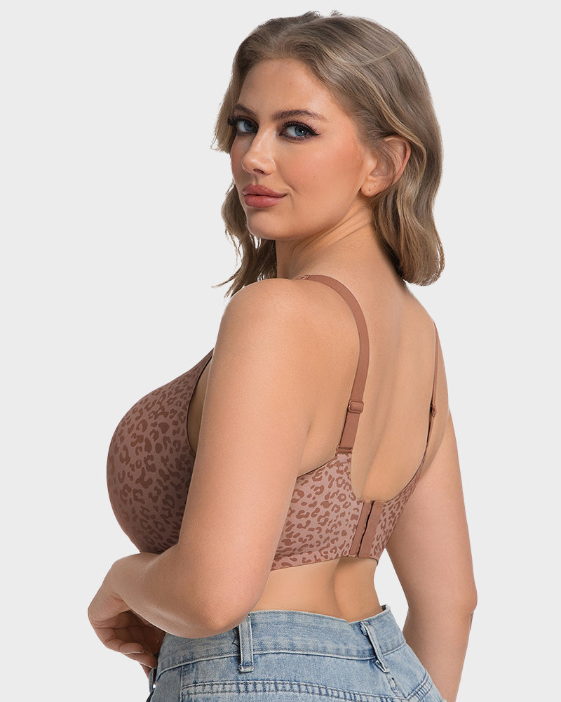 Wireless Leopard V-Neck Contour Bra - Brown Leopard