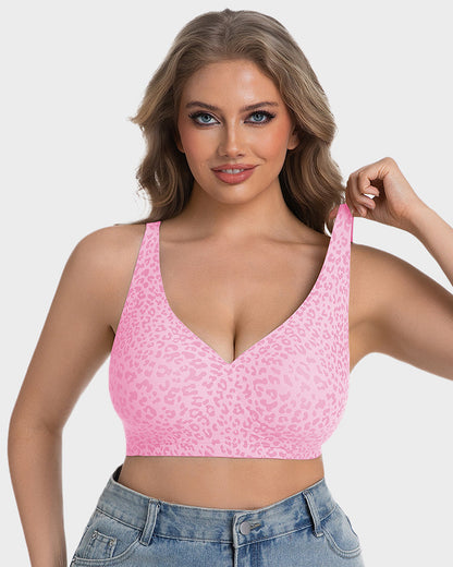 Wireless Leopard V-Neck Contour Bra - Pink Leopard