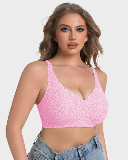 Wireless Leopard V-Neck Contour Bra - Pink Leopard