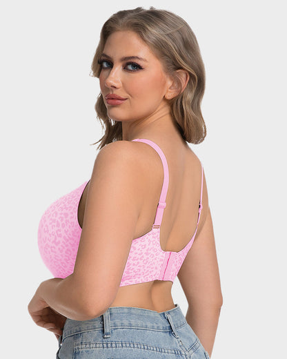 Wireless Leopard V-Neck Contour Bra - Pink Leopard