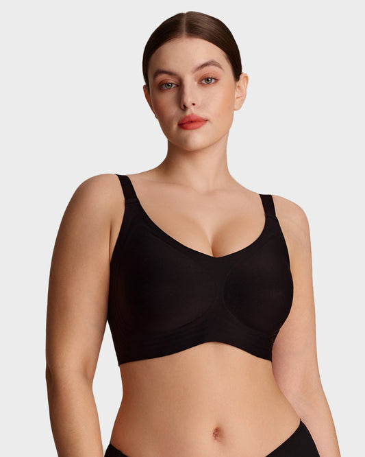 Wireless V-Neck Back & Side Smoothing Bra - Black