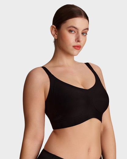 Wireless V-Neck Back & Side Smoothing Bra - Black