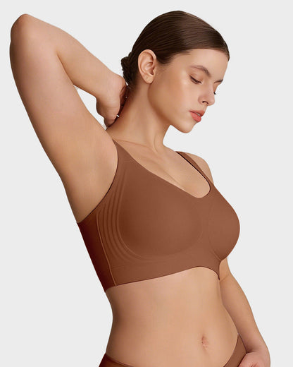Wireless V-Neck Back & Side Smoothing Bra - Coffee