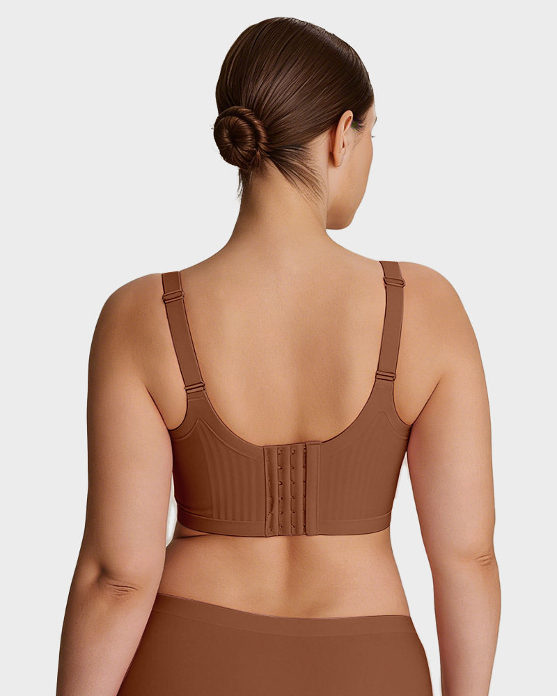 Wireless V-Neck Back & Side Smoothing Bra - Coffee