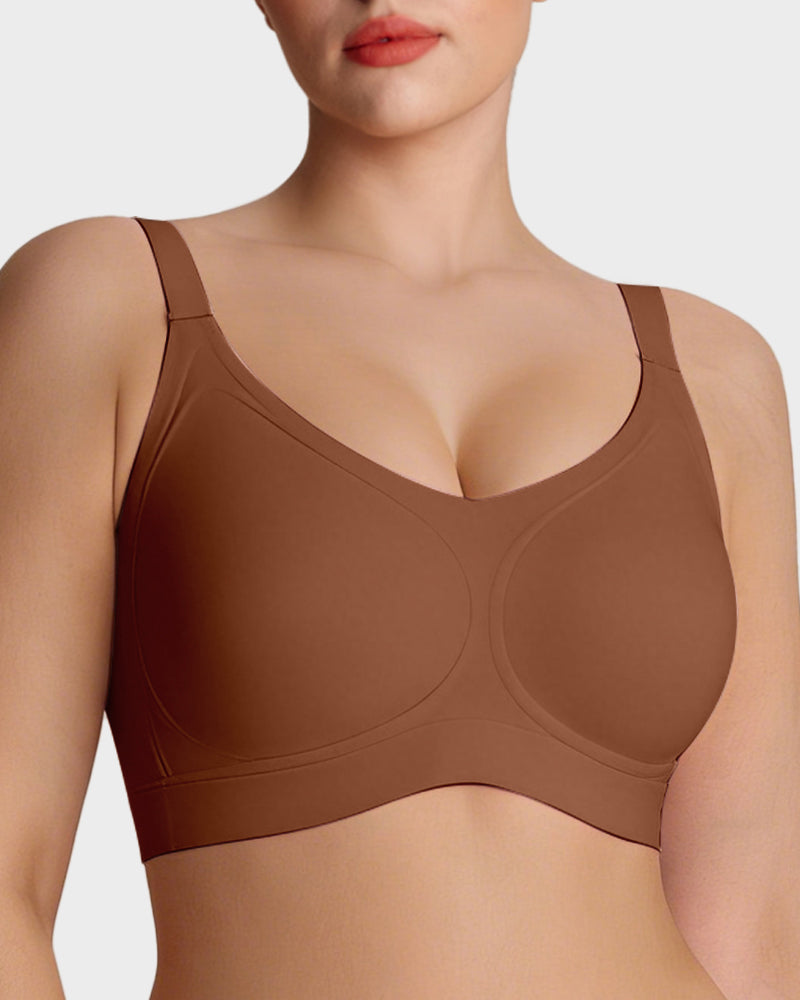 Wireless V-Neck Back & Side Smoothing Bra - Coffee