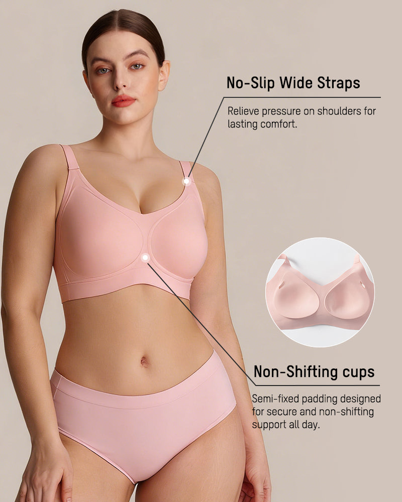 Wireless V-Neck Back & Side Smoothing Bra - Pink